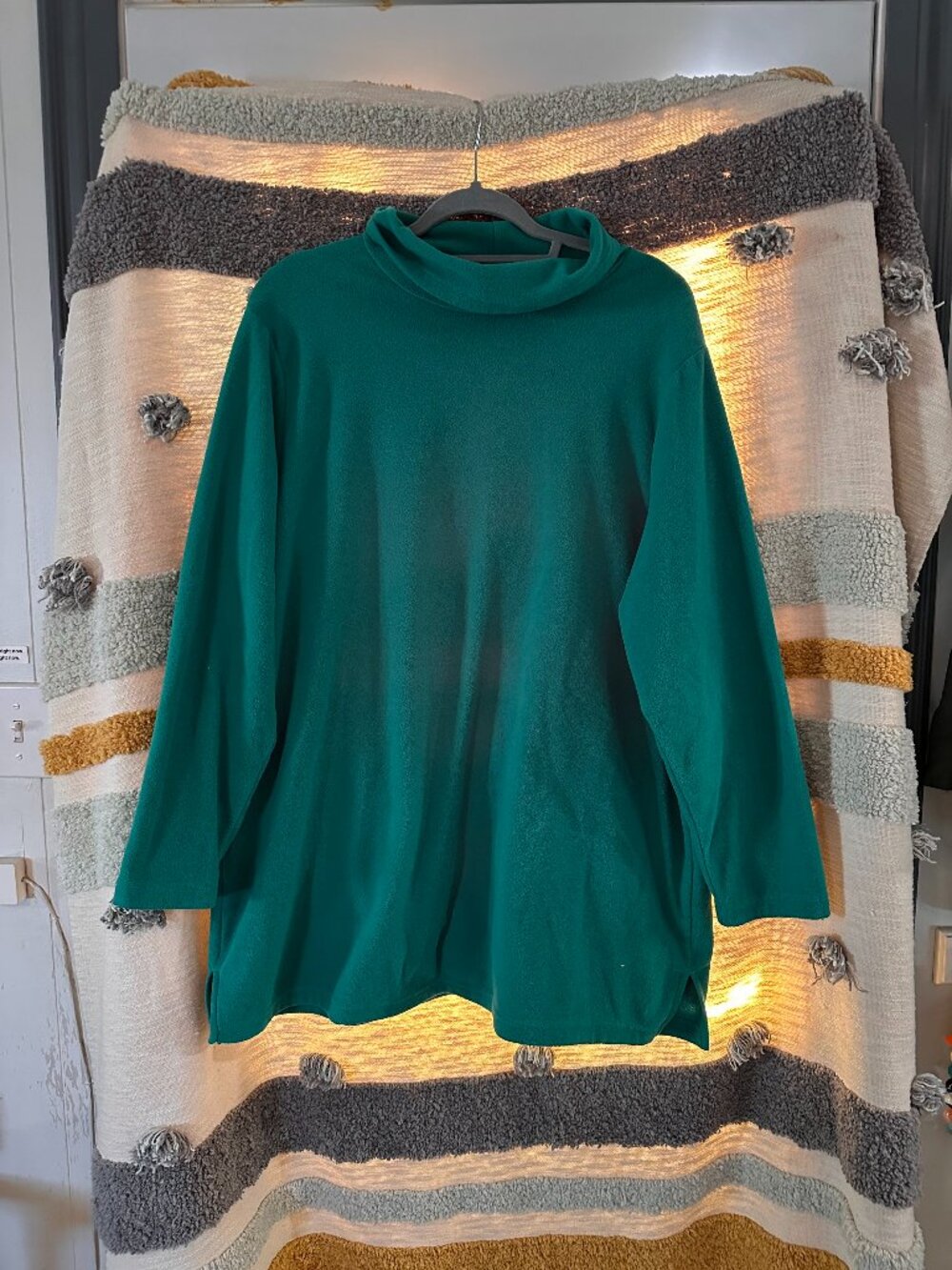 Lands' End Cowl Neck Fleece Tunic Sweatshirt - Emerald Green 2X